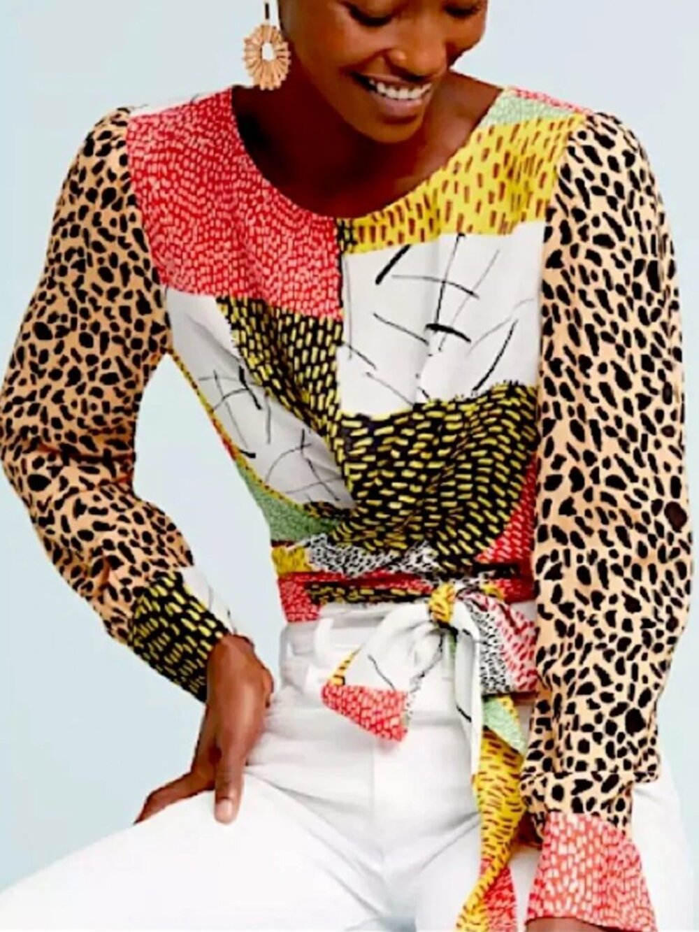 Anthropologie Blank London Leopard Patchwork Blouse
